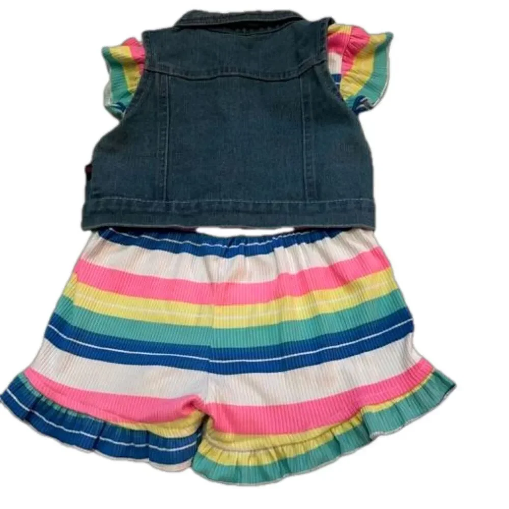 DELIAS Baby Girls Striped Romper Sleeveless Denim Vest Set Multicolor 2T NWT
